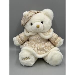 Vintage 2001 Keepsake White& Gold Teddy Bear Plush 14” Stuffed Animal TB Trading